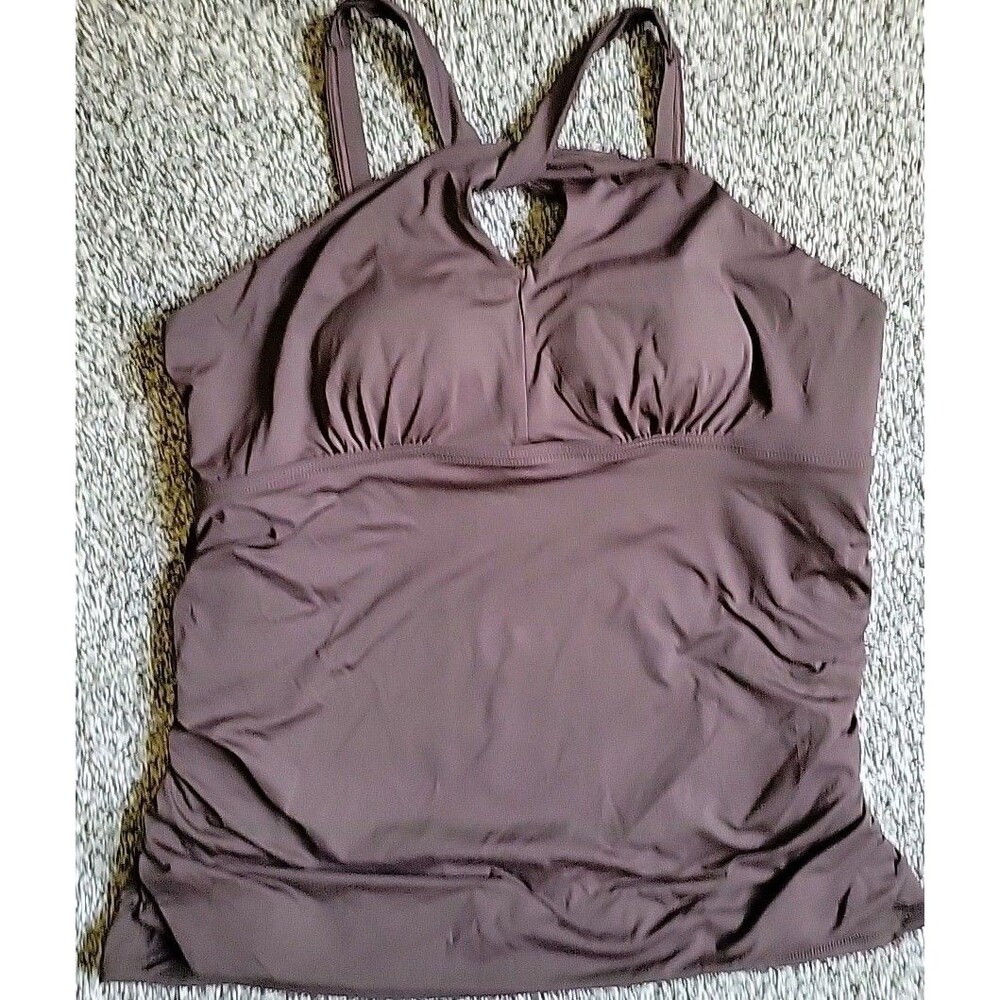 Lands End Large Brown Swim Top One Shoulder Multi-way Padded Lined Women's S103